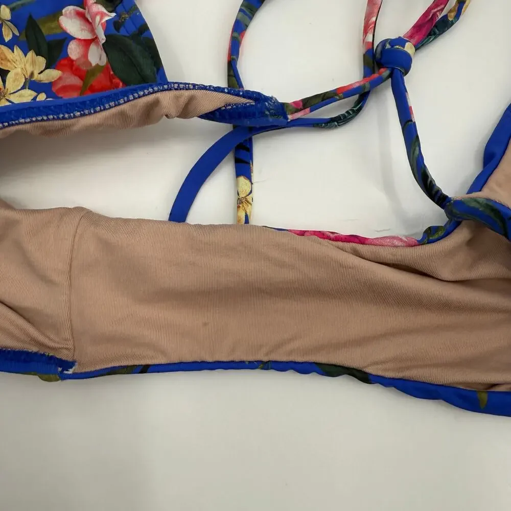 PQ SWIM PILYQ Bikini Bottoms SZ Small Boca Tie String Teeny NEW NWOT Blue Floral